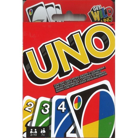 Cartes du jeu UNO éparpillées sur une table, montrant les couleurs vives et les symboles emblématiques.