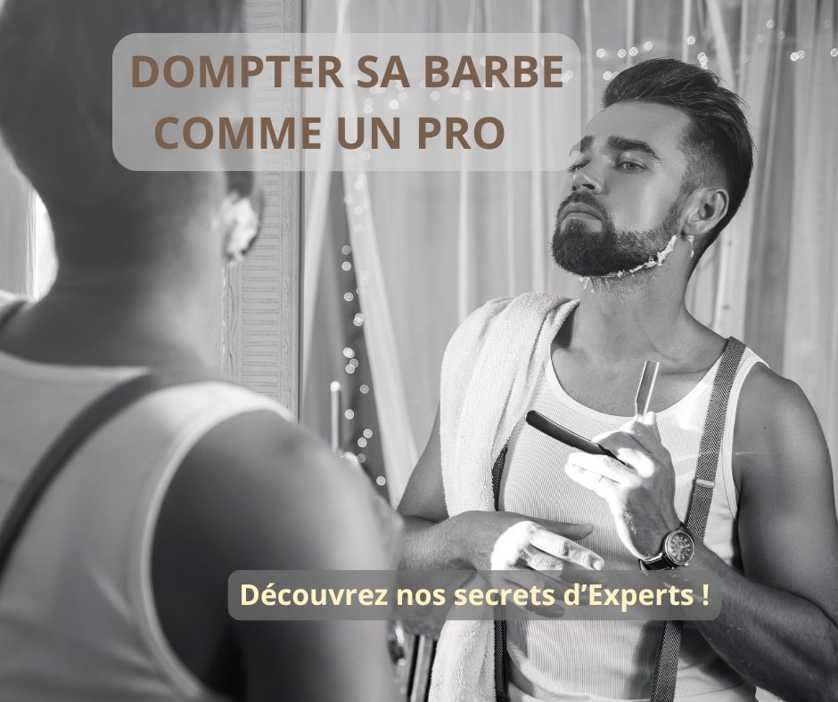 Homme élégant en train de tailler sa barbe avec une tondeuse de précision devant un miroir de salle de bain lumineuse