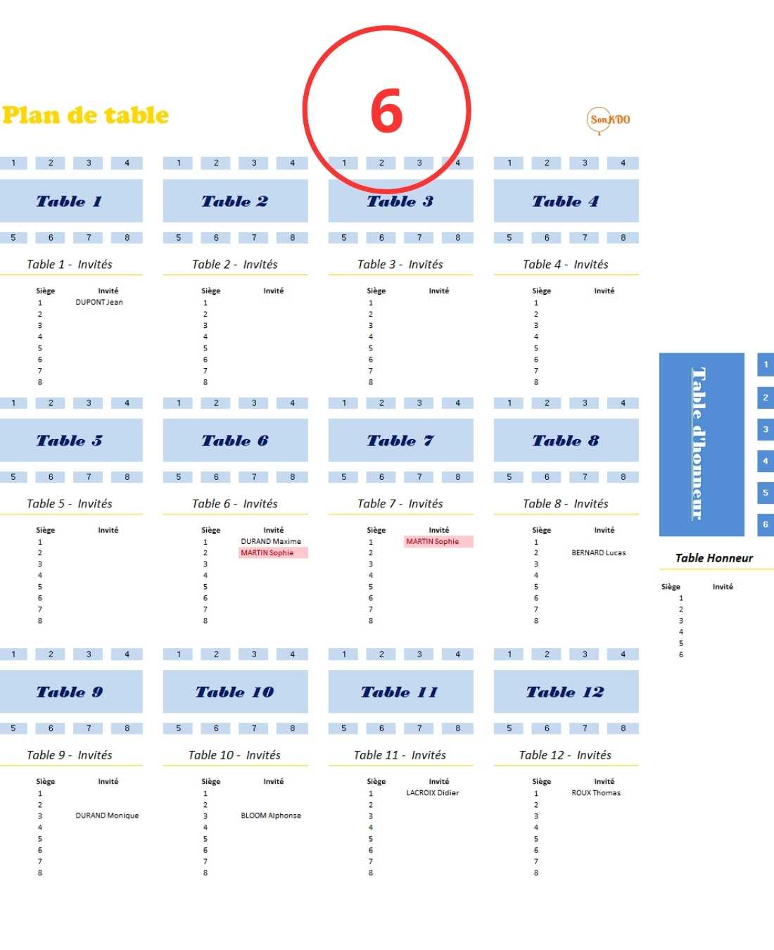 Plan de table tutoriel mariage Sonkdo