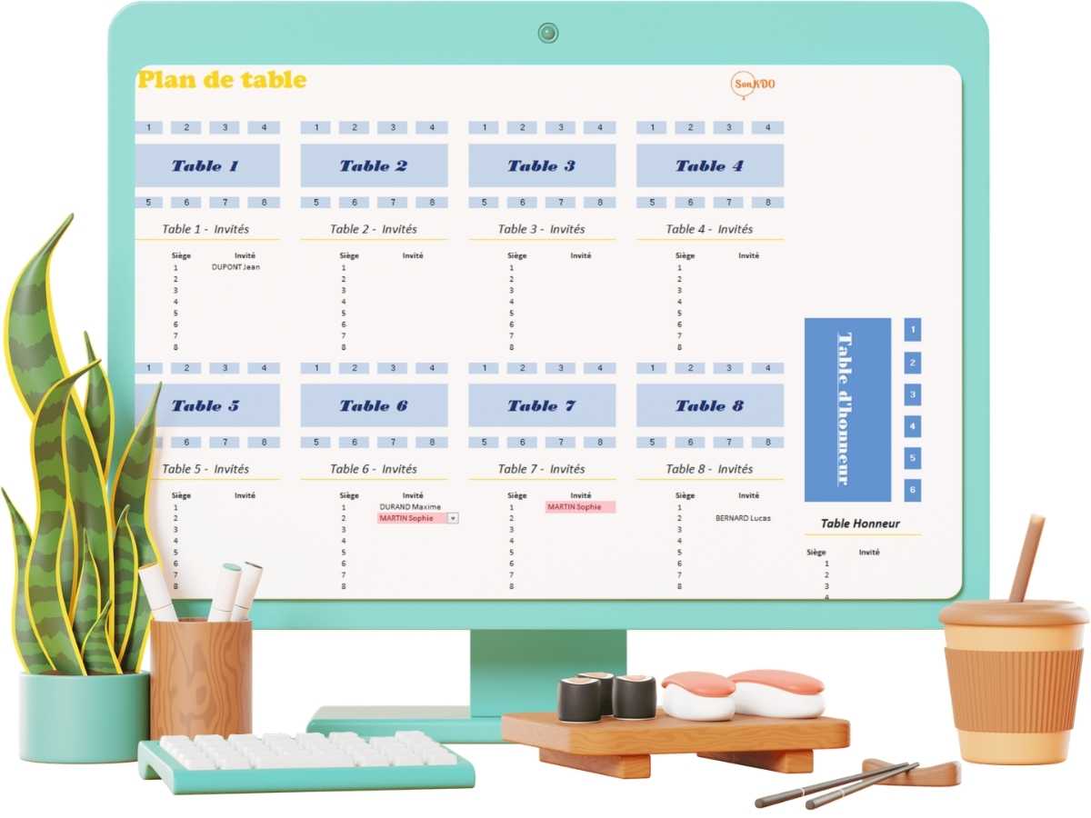 Image d'un ordinateur affichant le logiciel Sonkdo maitrisez le budget de votre mariage