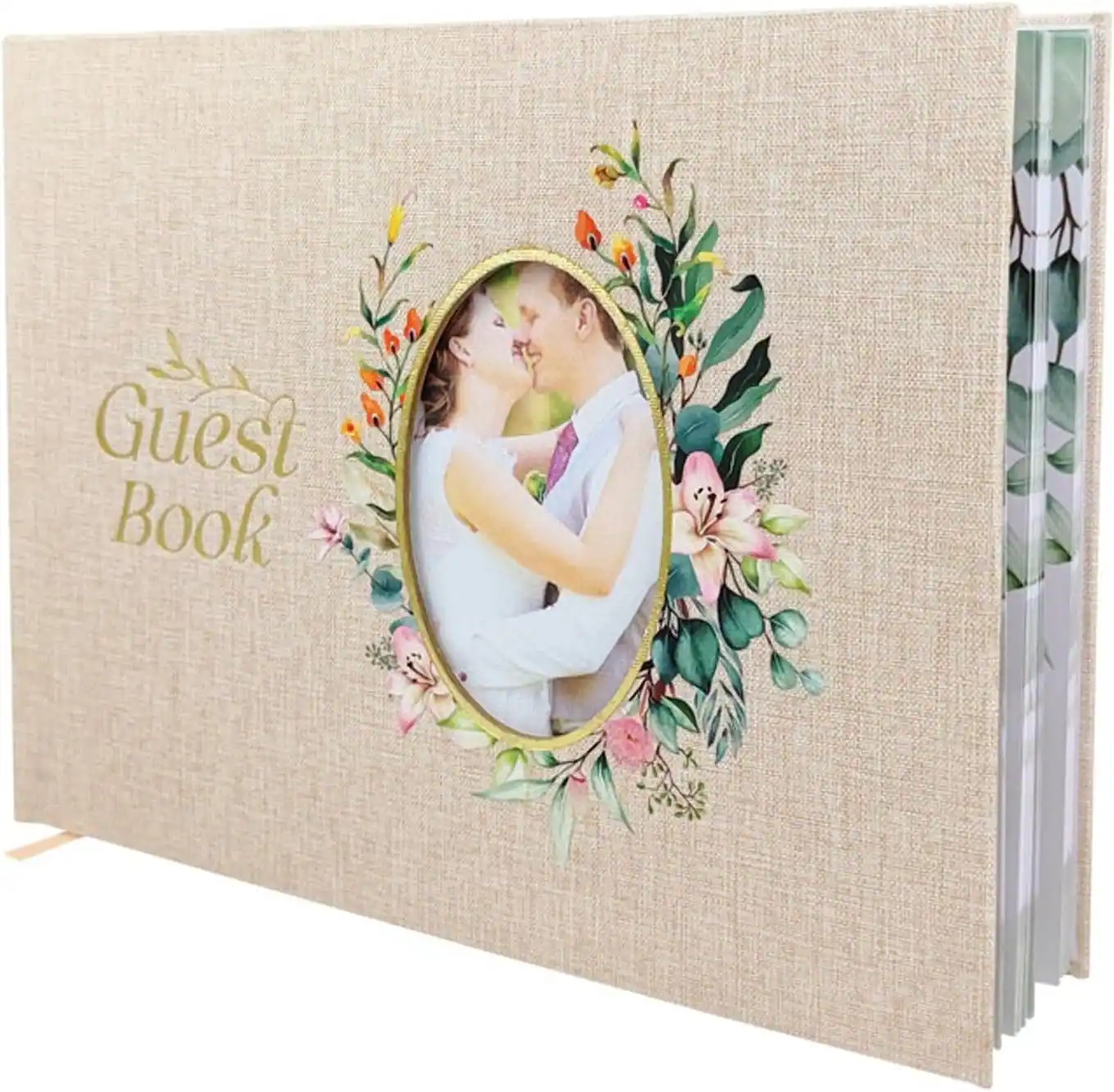 livre d'or mariage en lin et or