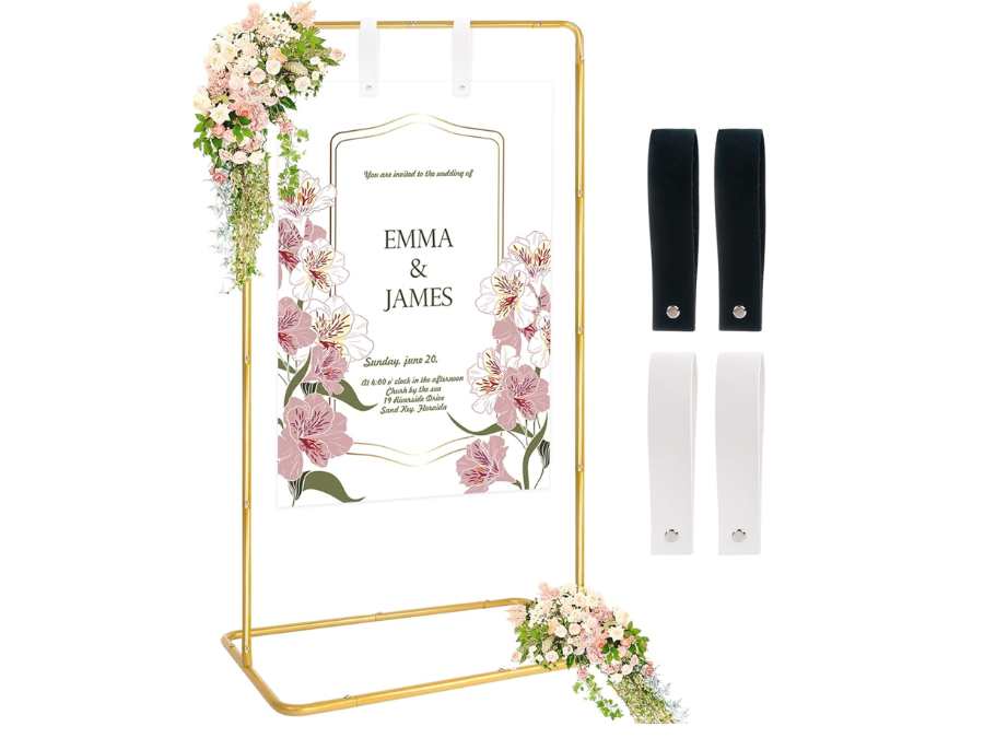 Panneau de bienvenue mariage en metal doré