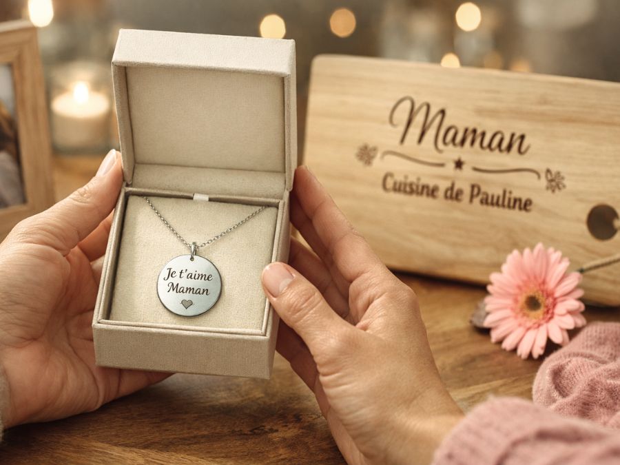 femme qui tient dans sa main un cadeau personnalisé